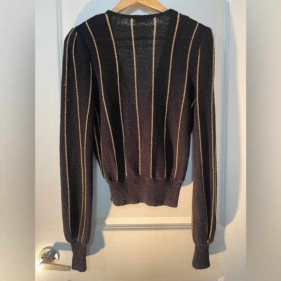 Vintage Casual Corner Black with Gold Metallic Strips Long Sleeve Shirt - Picture 9 of 14
